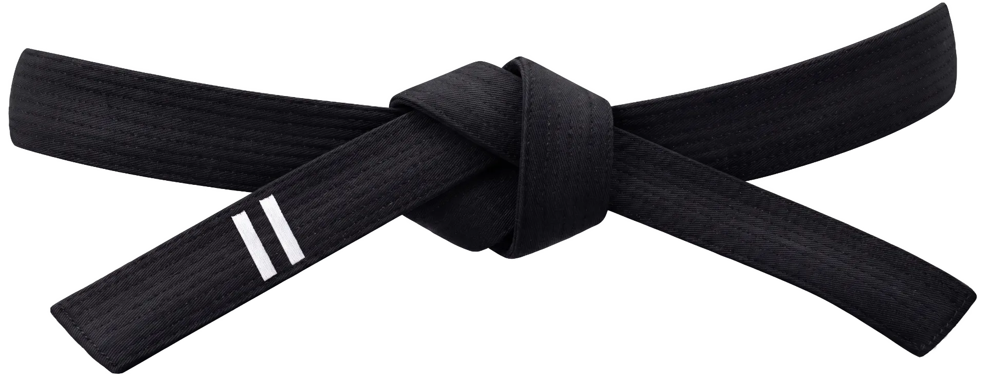 2nd Dan Taekwondo black belt with two white rank stripes.