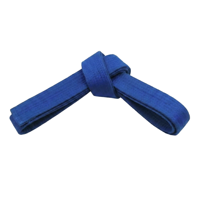 Blue Taekwondo belt, representing the attainment of a higher level of training.